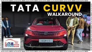 Tata Curvv Walkaround  Auto Expo 2023  Exterior Interior Specs Rivals [upl. by Aissak]