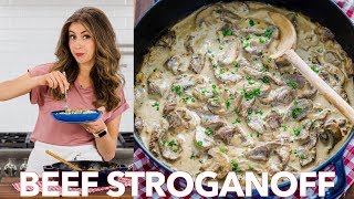 Easy Classic Beef Stroganoff Recipe  Natashas Kitchen [upl. by Markman42]