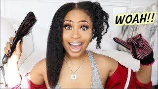 STRAIGHTEN IN 5 MINS  Trying Straightening Brush on Natural Hair [upl. by Yeroc848]