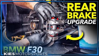 How to UPGRADE your REAR F30 BMW Brakes Slotted Rotors and Ceramic Brake Pads Stoptech and EBC [upl. by Anehsuc388]