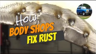 How Body Shops Fix Rust Holes MIG Welder Lap Welds Bondo [upl. by Enaols]