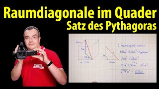 Raumdiagonale im Quader berechnen  Satz des Pythagoras  Lehrerschmidt [upl. by Novhaj]