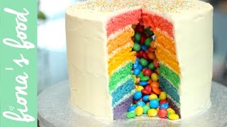 Rainbow Piñata Cake Recipe  fionas food [upl. by Hightower]