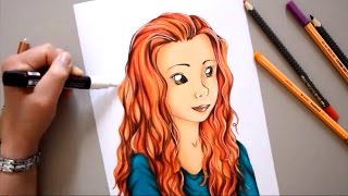 Dessin feutre alcool PROMARKER  Portrait  Draw Léa [upl. by Aranat]