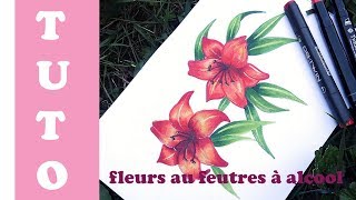 TUTO  Comment dessiner des fleurs aux feutres à alcool [upl. by Vasta]