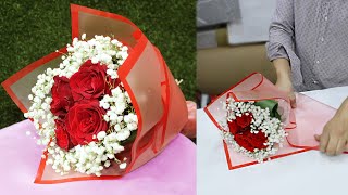 4 Roses wrapping Only 1 paper how to flower wrapping amp arrangement [upl. by Ennyleuqcaj]