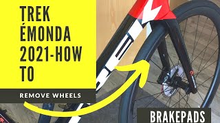 New Trek Emonda 2021 How to remove the wheels Thru Axles  check bike disc brake pads wear [upl. by Aliet]